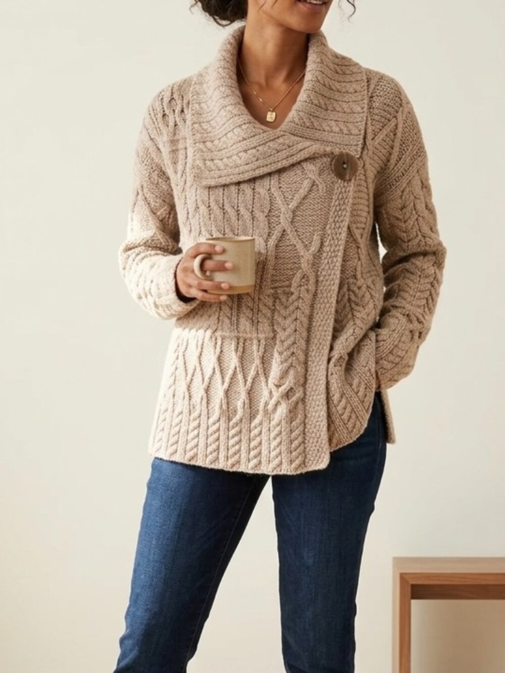 Blarney Woolen Mills Irish Chunky Cable Knit Cardigan Merino Wool Small Classic